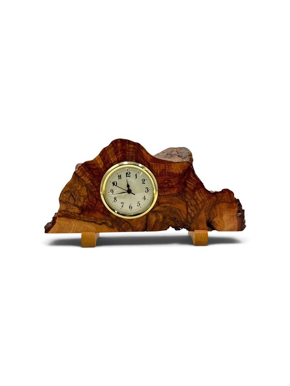 Vintage Burl Wood Mantel Clock Live Edge Rustic Cabin Lodge Decor 11”